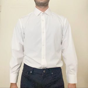 Mizzen+Main Trim Fit Performance Dress Shirt White Size Medium 32/33 Sleeve
